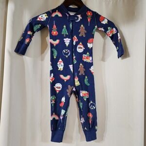 Hanna Andersson Size 2t 85 cm Footless Blue Christmas Heirloom Ornaments‎ Zip Up